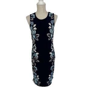 White House Black Market navy blue dress with light blue large flowers in size S